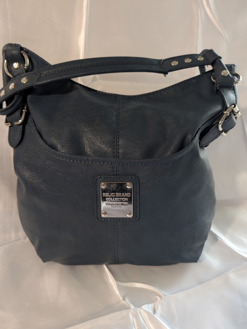 Relic Y2K Navy Leather Shoulder Hobo Bag with Silver Hardware Lined Inside